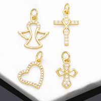 Ins Style Cross Angel Heart Shape Copper Plating Zircon 18k Gold Plated Pendants Jewelry Accessories main image 1