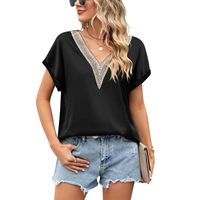Women's Blouse Short Sleeve Blouses Lace Casual Solid Color main image 2