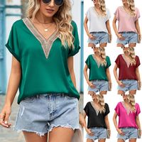 Women's Blouse Short Sleeve Blouses Lace Casual Solid Color main image 6