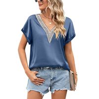 Women's Blouse Short Sleeve Blouses Lace Casual Solid Color main image 5