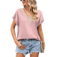 Women's Blouse Short Sleeve Blouses Lace Casual Solid Color main image 4