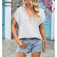 Women's Blouse Short Sleeve Blouses Lace Casual Solid Color main image 3