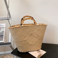 Women's Summer Straw Solid Color Basic Square Open Tote Bag Straw Bag main image 3