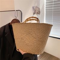 Women's Summer Straw Solid Color Basic Square Open Tote Bag Straw Bag main image 7