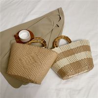 Women's Summer Straw Solid Color Basic Square Open Tote Bag Straw Bag main image 1