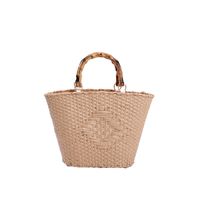 Women's Summer Straw Solid Color Basic Square Open Tote Bag Straw Bag sku image 1