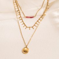 Wholesale Retro Round Stainless Steel Beaded Gold Plated Necklace main image 4