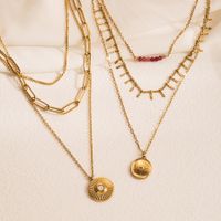 Wholesale Retro Round Stainless Steel Beaded Gold Plated Necklace main image 1