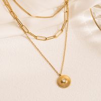 Wholesale Retro Round Stainless Steel Beaded Gold Plated Necklace sku image 2