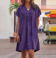 Women's A-line Skirt Elegant V Neck Short Sleeve Solid Color Knee-length Daily Street main image 3