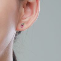 1 Pair Cute Cherry Sterling Silver Plating Inlay Zircon 14k Gold Plated Rhodium Plated Ear Studs main image 5