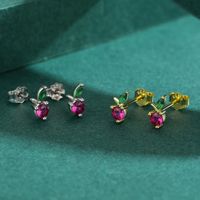1 Pair Cute Cherry Sterling Silver Plating Inlay Zircon 14k Gold Plated Rhodium Plated Ear Studs main image 3