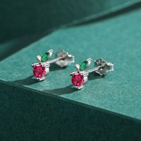 1 Pair Cute Cherry Sterling Silver Plating Inlay Zircon 14k Gold Plated Rhodium Plated Ear Studs main image 2