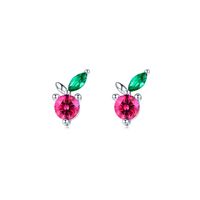 1 Pair Cute Cherry Sterling Silver Plating Inlay Zircon 14k Gold Plated Rhodium Plated Ear Studs sku image 1