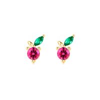 1 Pair Cute Cherry Sterling Silver Plating Inlay Zircon 14k Gold Plated Rhodium Plated Ear Studs sku image 2