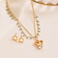 Wholesale Elegant Round Heart Shape Stainless Steel Enamel Plating Inlay Gold Plated Zircon Earrings Necklace sku image 2