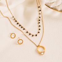 Wholesale Elegant Round Heart Shape Stainless Steel Enamel Plating Inlay Gold Plated Zircon Earrings Necklace sku image 3