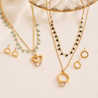 Wholesale Elegant Round Heart Shape Stainless Steel Enamel Plating Inlay Gold Plated Zircon Earrings Necklace main image 4