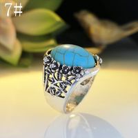 New European And American Creative Hollow Carved Turquoise Ring Cross-border E-commerce Retro Plated 925 Ring Wholesale sku image 2