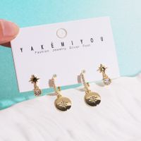 1 Set Round Star Moon Plating Inlay Copper Zircon 14k Gold Plated Earrings sku image 1