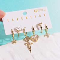 1 Set Water Droplets Flower Butterfly Plating Inlay Copper Zircon 14k Gold Plated Earrings sku image 2