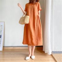 Straight Skirt Commute Round Neck Printing Patchwork Short Sleeve Solid Color Midi Dress Daily main image 5