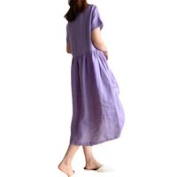 Straight Skirt Commute Round Neck Printing Patchwork Short Sleeve Solid Color Midi Dress Daily main image 3
