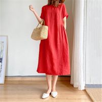 Straight Skirt Commute Round Neck Printing Patchwork Short Sleeve Solid Color Midi Dress Daily main image 2