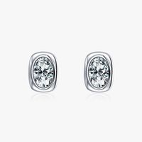 1 Pair Elegant Oval Sterling Silver Plating Inlay Zircon Rhodium Plated Ear Studs main image 1