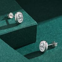 1 Pair Elegant Oval Sterling Silver Plating Inlay Zircon Rhodium Plated Ear Studs main image 2