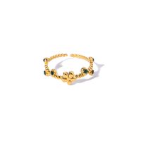 Einlege Diamant 18k Vergoldeter Offener Ring Mit Blumen-titanstahl sku image 1