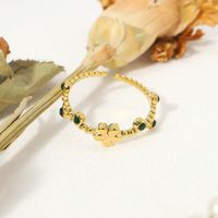 Einlege Diamant 18k Vergoldeter Offener Ring Mit Blumen-titanstahl main image 5