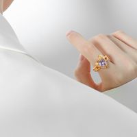 Elegant Glam Herzform Titan Stahl Überzug Inlay Glasstein Zirkon 18 Karat Vergoldet Offener Ring sku image 4