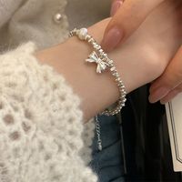 Sweet Simple Style Bow Knot Sterling Silver Beaded Plating Inlay Artificial Pearls Bracelets main image 1