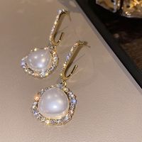 Wholesale Jewelry 1 Pair Shiny Round Imitation Pearl Rhinestones Pearl Drop Earrings main image 1
