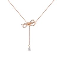 Sweet Bow Knot Silver Plated Tassel Plating Inlay Zircon Women's Pendant Necklace sku image 1