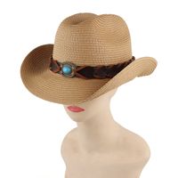 Unisex Vacation Oval Solid Color Turquoise Straw Hat main image 3