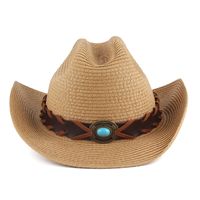 Unisex Vacation Oval Solid Color Turquoise Straw Hat main image 2
