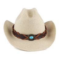 Unisex Vacation Oval Solid Color Turquoise Straw Hat sku image 2