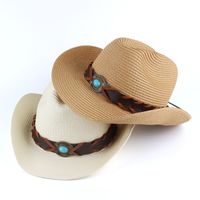 Unisex Vacation Oval Solid Color Turquoise Straw Hat main image 1