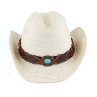 Unisex Vacation Oval Solid Color Turquoise Straw Hat sku image 3
