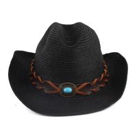 Unisex Vacation Oval Solid Color Turquoise Straw Hat sku image 4