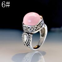 Vintage Inlaid Round Pink Crystal Hibiscus Stone Ring sku image 1