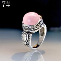 Vintage Inlaid Round Pink Crystal Hibiscus Stone Ring sku image 2