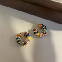 1 Pair Casual C Shape Circle Multicolor Enamel Plating Copper Earrings Ear Studs main image 5
