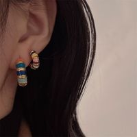 1 Pair Casual C Shape Circle Multicolor Enamel Plating Copper Earrings Ear Studs main image 3