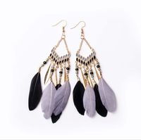 Wholesale Jewelry 1 Pair Bohemian Water Droplets Tassel Feather Alloy Feather Drop Earrings main image 5