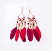 Wholesale Jewelry 1 Pair Bohemian Water Droplets Tassel Feather Alloy Feather Drop Earrings main image 4