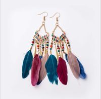 Wholesale Jewelry 1 Pair Bohemian Water Droplets Tassel Feather Alloy Feather Drop Earrings main image 3