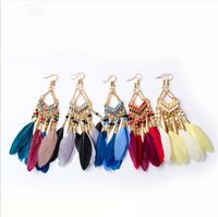 Wholesale Jewelry 1 Pair Bohemian Water Droplets Tassel Feather Alloy Feather Drop Earrings main image 1